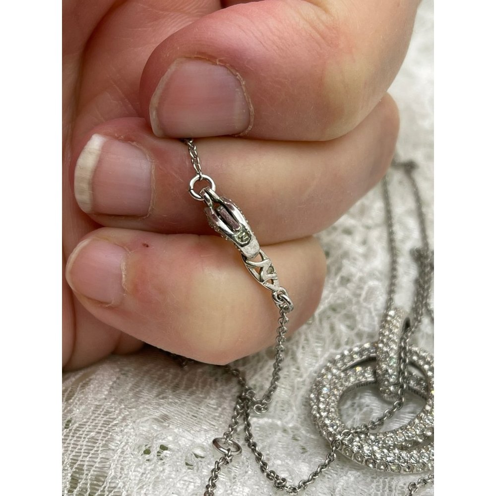 Double Loop Rhinestone Silver Tone Necklace - Picture 5 of 8